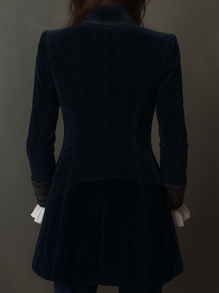 Federica | Long Vintage Velvet Jacket with Embroidery