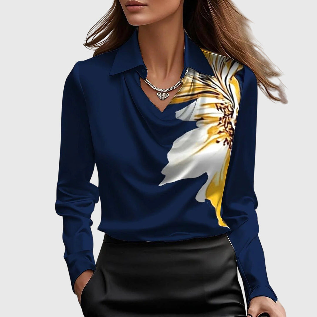Luna™ - Elegant Drape-Neck Blouse