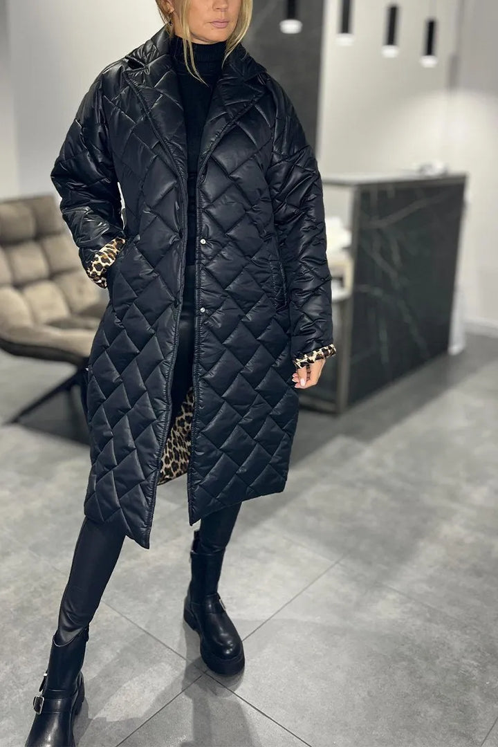 CIDEEMA | Reversible Quilted Coat with Leopard Print Lining